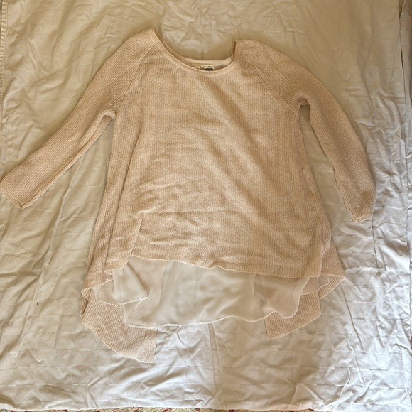 Anthropology MOTH Cream 3/4 Sleeve Sweater with Sheer Back Detail - Picture 5 of 5
